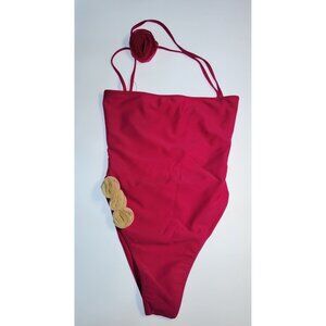 SAME Los Angeles Choker One Piece Swimsuit Fuchsia Rosette Sample NWT S